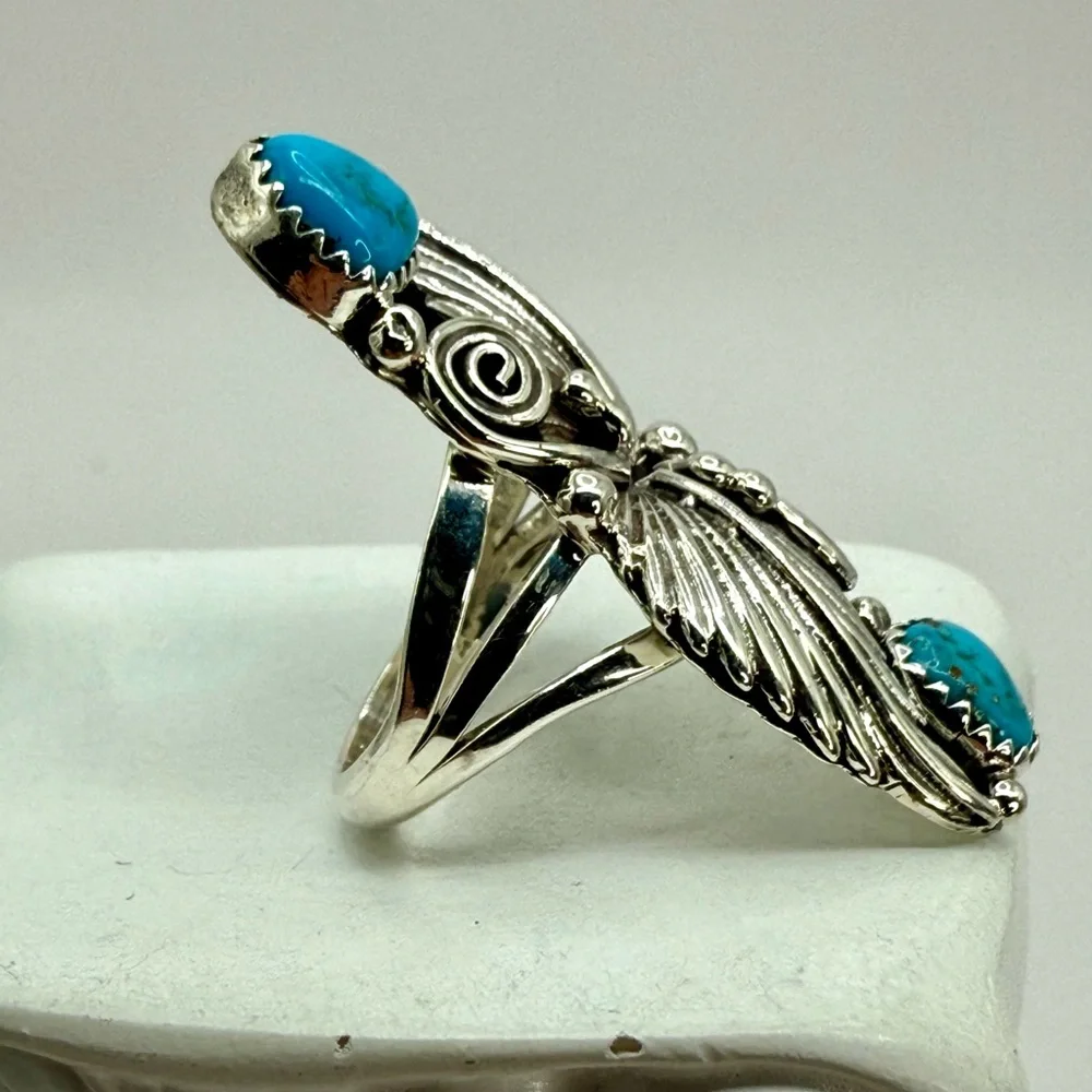 Vintage Native American Navajo Harris Largo Sterling Silver Ring with Turquoise